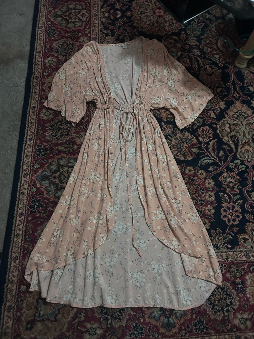 American Eagle Outfitters Pink Floral High-Low Tie-Waist Dress